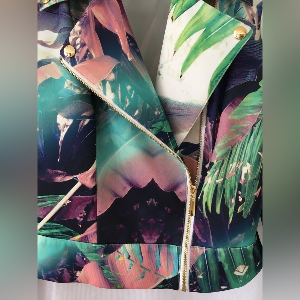 NWT Jennifer Lopez Tropical Print Moto Jacket Size M - Picture 6 of 16